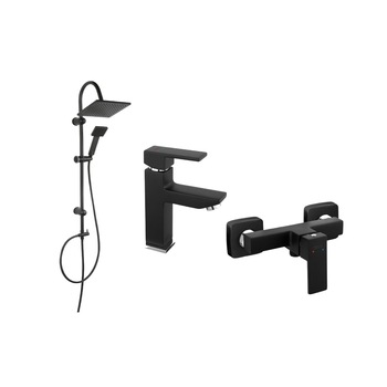 Pachet set de dus Ferro Negru Mat cu para sus fixa si mobila, baterie dus Ferro Negru Mat, baterie lavoar Ferro Negru Mat Pachet set de dus Ferro Negru Mat cu para sus fixa si mobila, baterie dus Ferro Negru Mat, baterie lavoar Ferro Negru Mat