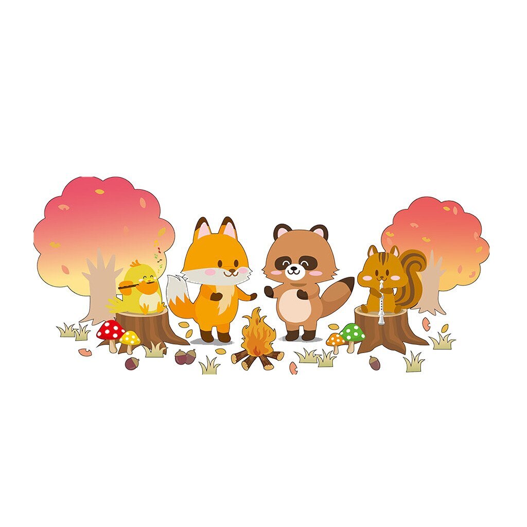 Sticker decorativ pentru camera copiilor, model cu animalute,ciupercute si copaci, 40x92 cm, multicolor