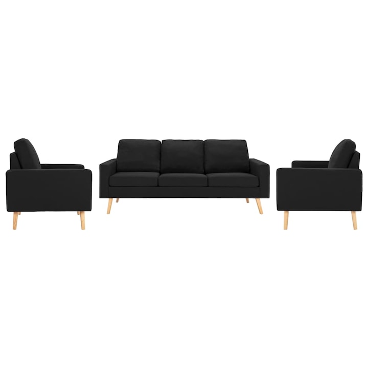 Комплект диван с фотьойли vidaXL, Плат, 184x82.5x76, 3 части, Черен