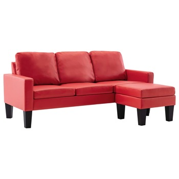 Canapea tapitata cu 3 locuri si taburet, vidaXL, Piele artificiala, 184 x 76 x 82.5 cm, Rosu Canapea tapitata cu 3 locuri si taburet, vidaXL, Piele artificiala, 184 x 76 x 82.5 cm, Rosu