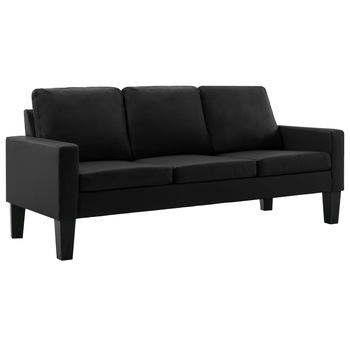 Canapea tapitata cu 3 locuri, vidaXL, Piele artificiala, 184 x 76 x 82.5 cm, Negru Canapea tapitata cu 3 locuri, vidaXL, Piele artificiala, 184 x 76 x 82.5 cm, Negru