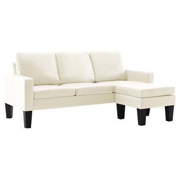 Canapea tapitata cu 3 locuri si taburet, vidaXL, Piele artificiala, 184 x 76 x 82.5 cm, Crem Canapea tapitata cu 3 locuri si taburet, vidaXL, Piele artificiala, 184 x 76 x 82.5 cm, Crem