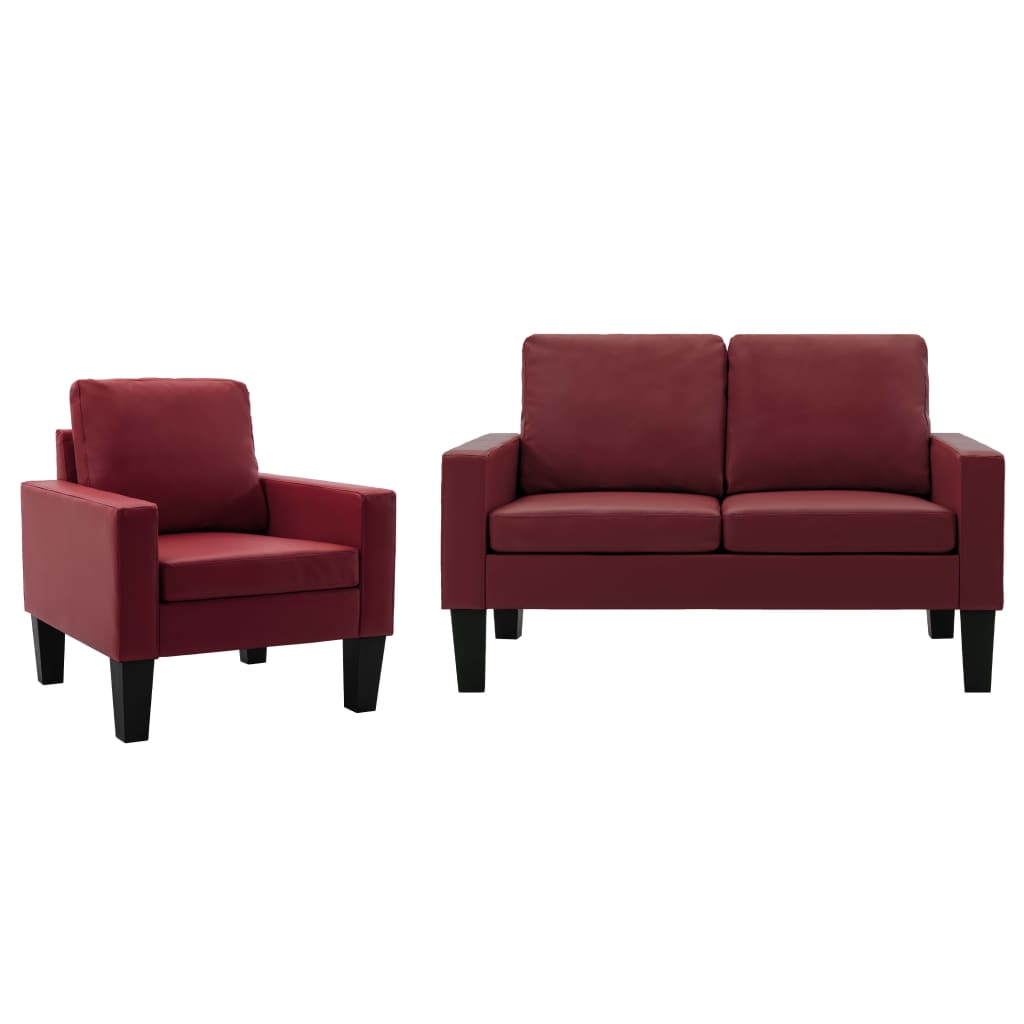 Set de canapea tapitata cu 2 piese, vidaXL, Piele artificiala, 130 x 76 x 82.5 cm, Bordo