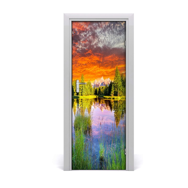 Stickere decorative, Tulup, Autocolante pentru usi, model Lacul in padure, 75 x 205 cm