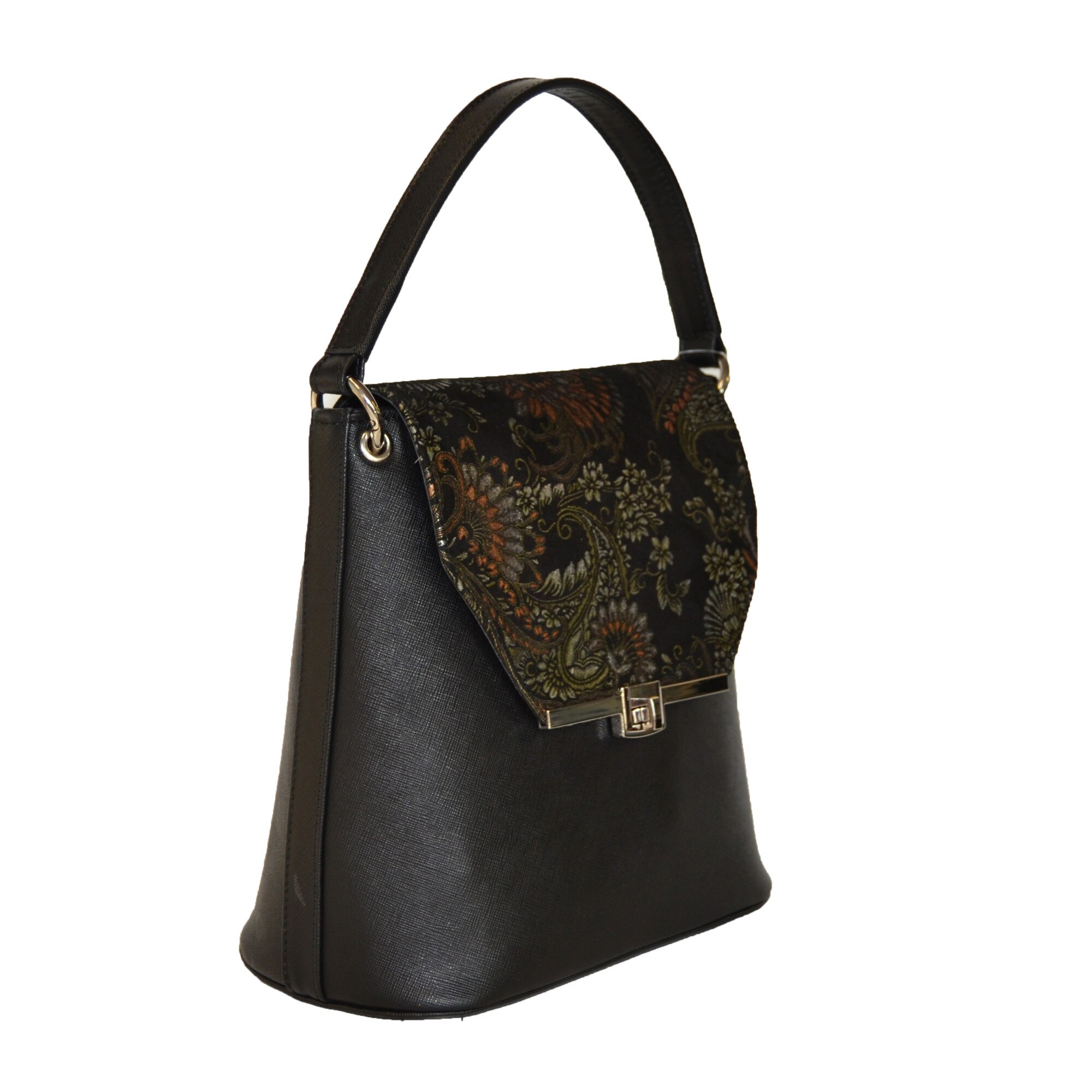 Geanta dama,Zea,negru floral,bronz,26x14x27