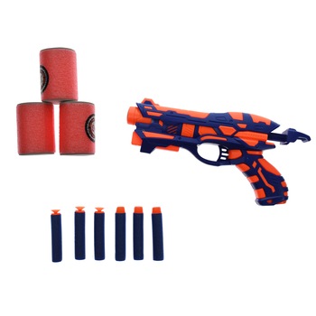 Pistol de jucarie cu ventuze spuma si butoaie tinta - 2278A Pistol de jucarie cu ventuze spuma si butoaie tinta - 2278A