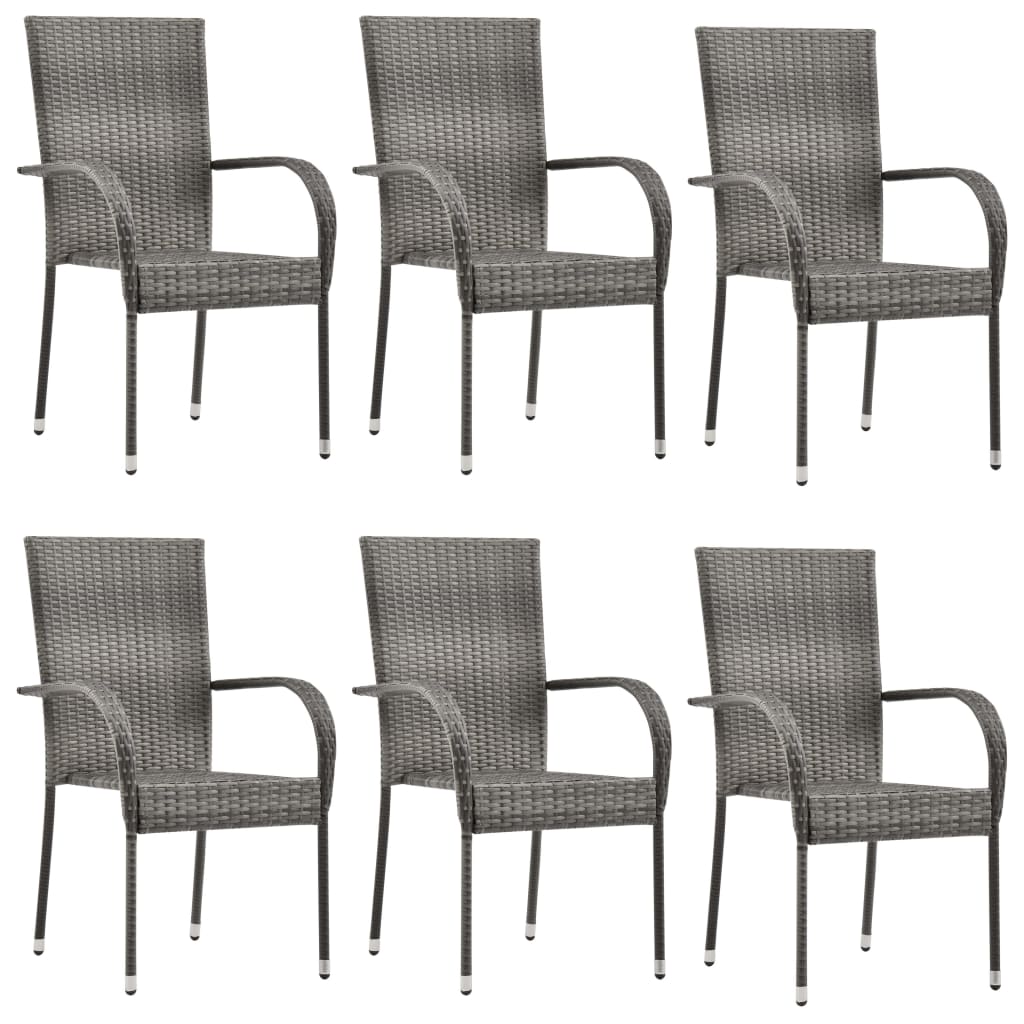 Set de 6 scaune de gradina, vidaXL, Poliratan, 95x55.5x53.5 cm, Gri