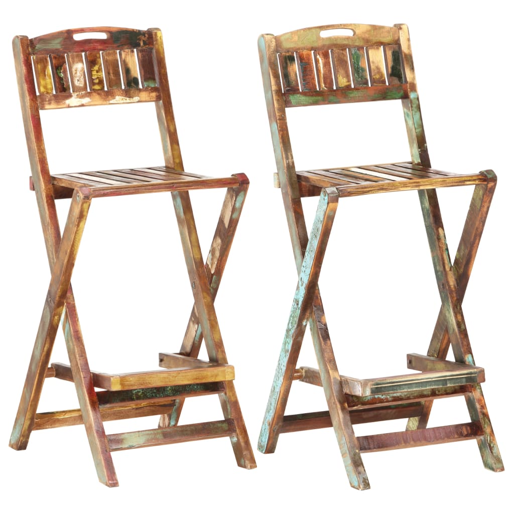 Set de 2 scaune de exterior din lemn, vidaXL, Lemn recuperat, 110x47x47 cm, Maro