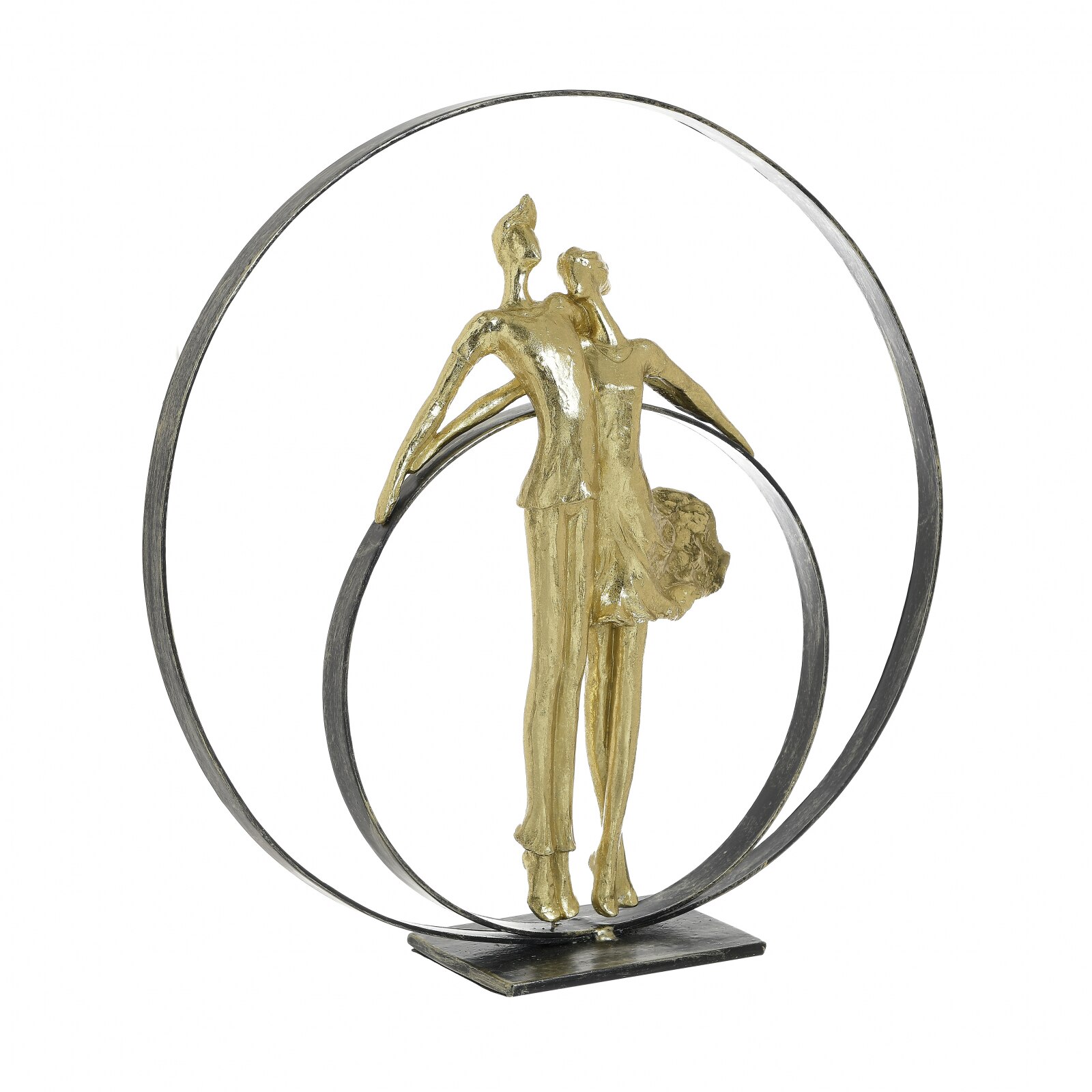 Decoratiune de masa, din polirezina, cuplu cu inele, culoare Auriu, 32x8x33 cm