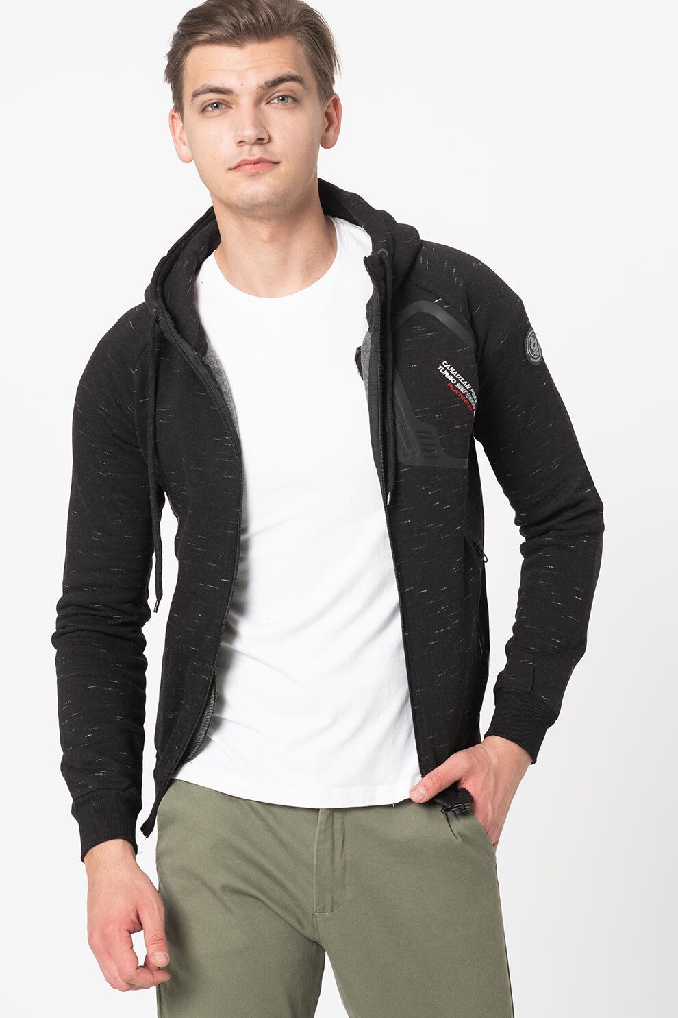 Canadian Peak, Hanorac cu fermoar si buzunare exterioare Factory, Negru