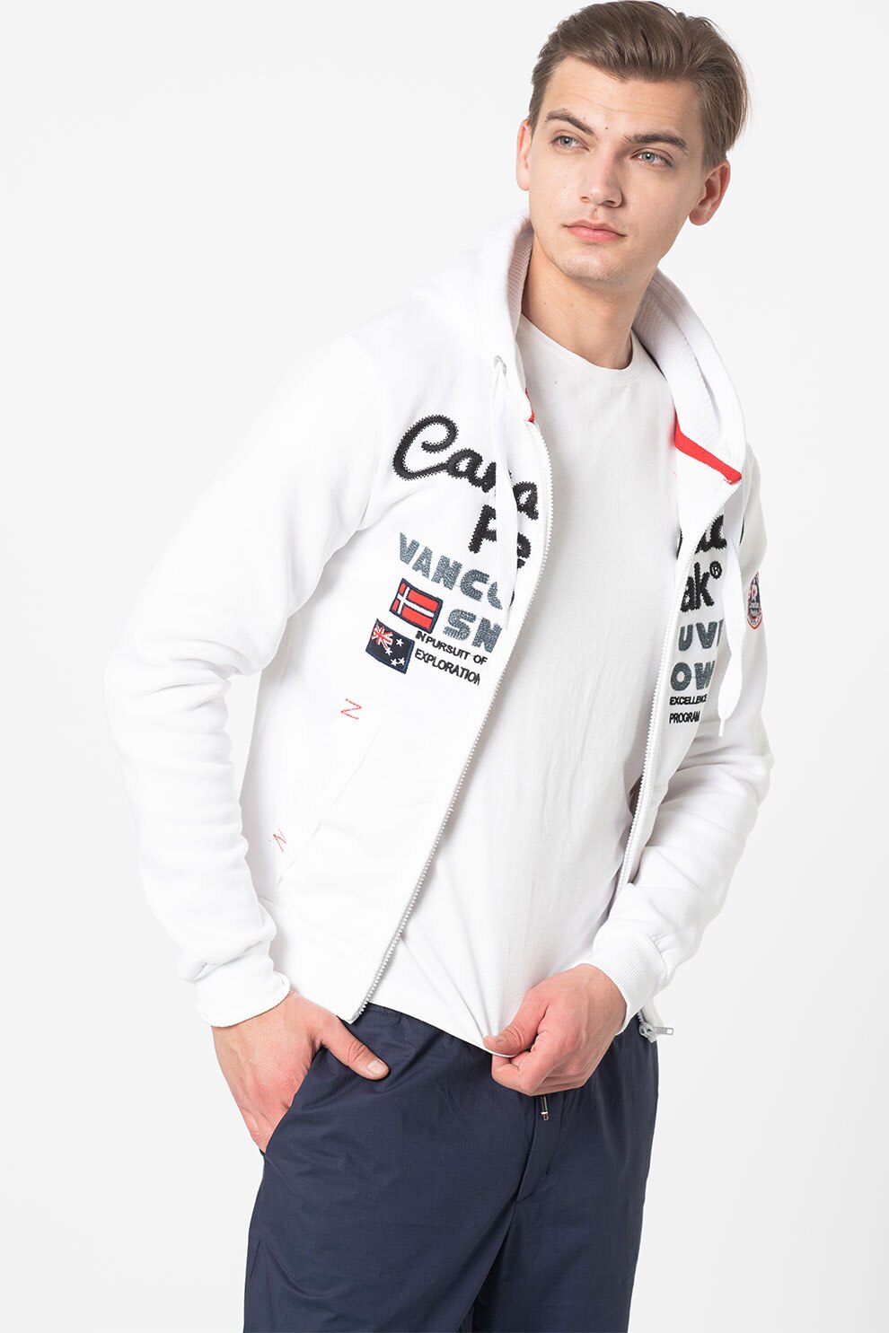 Canadian Peak, Hanorac cu fermoar si logo brodat Funio, Alb