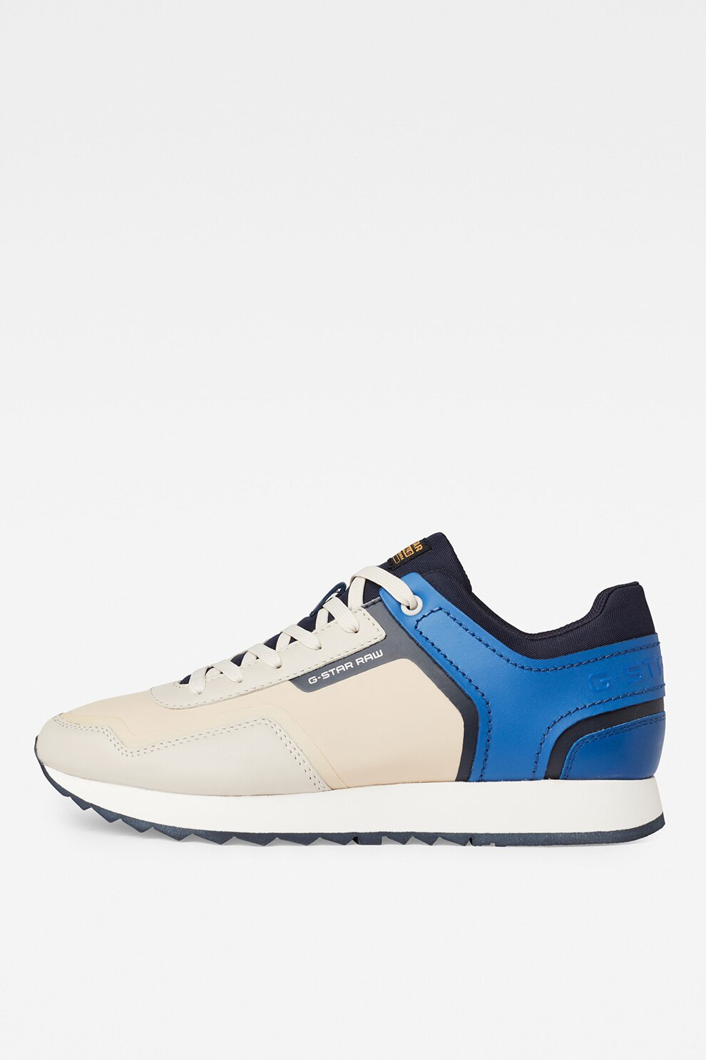 G-Star RAW, Pantofi sport cu insertii de piele si model colorblock, Alb/Albastru, 44