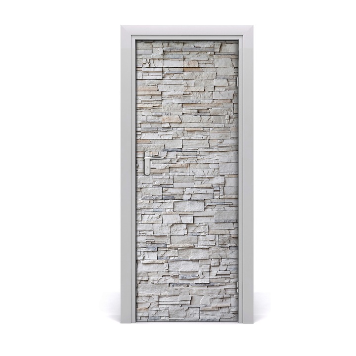 Stickere decorative, Tulup, Autocolante pentru usi, model perete de piatra, 1, 75 x 205 cm