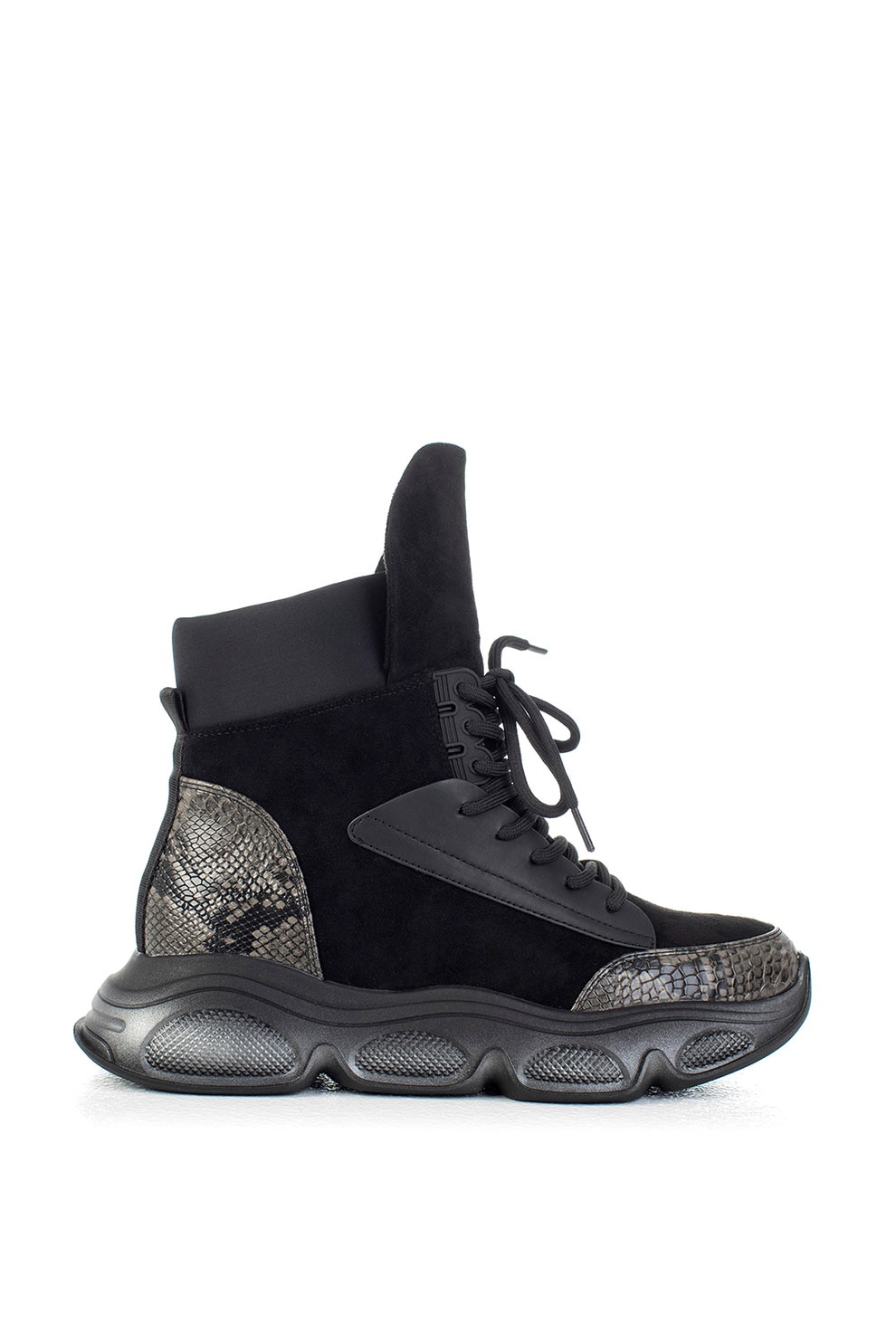 MUSK, Pantofi sport high-top de piele intoarsa ecologica si piele ecologica, Negru, 36