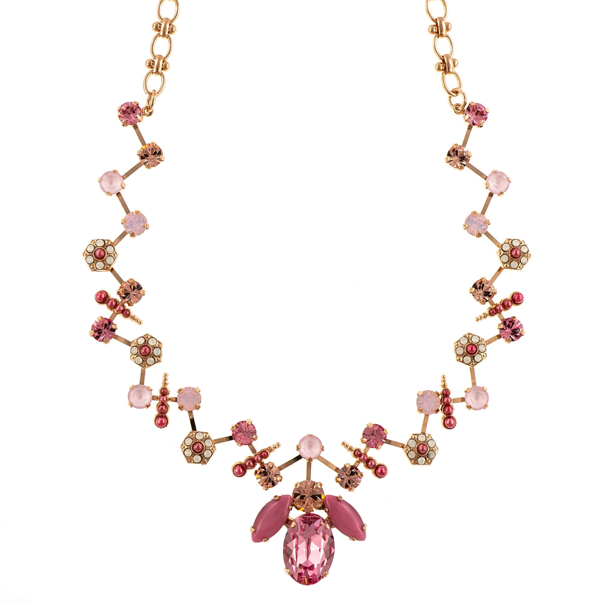 Colier placat cu Aur roz de 24K, Cristale, Antigua by Roxannes - Mariana Jewellery, Roz 3420-223-1RG