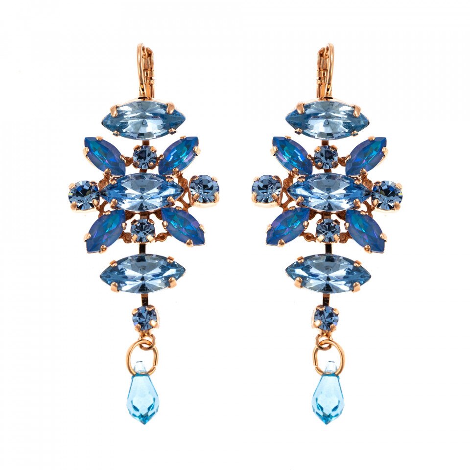 Cercei placati cu Aur roz de 24K, Cristale Swarovski, Ocean DeLite by Roxannes - Mariana Jewellery, Albastru 1106/1-143211RG6