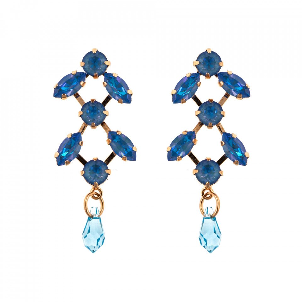 Cercei placati cu Aur roz de 24K, Cristale Swarovski, Ocean DeLite by Roxannes - Mariana Jewellery, Albastru 1105-143143RG2