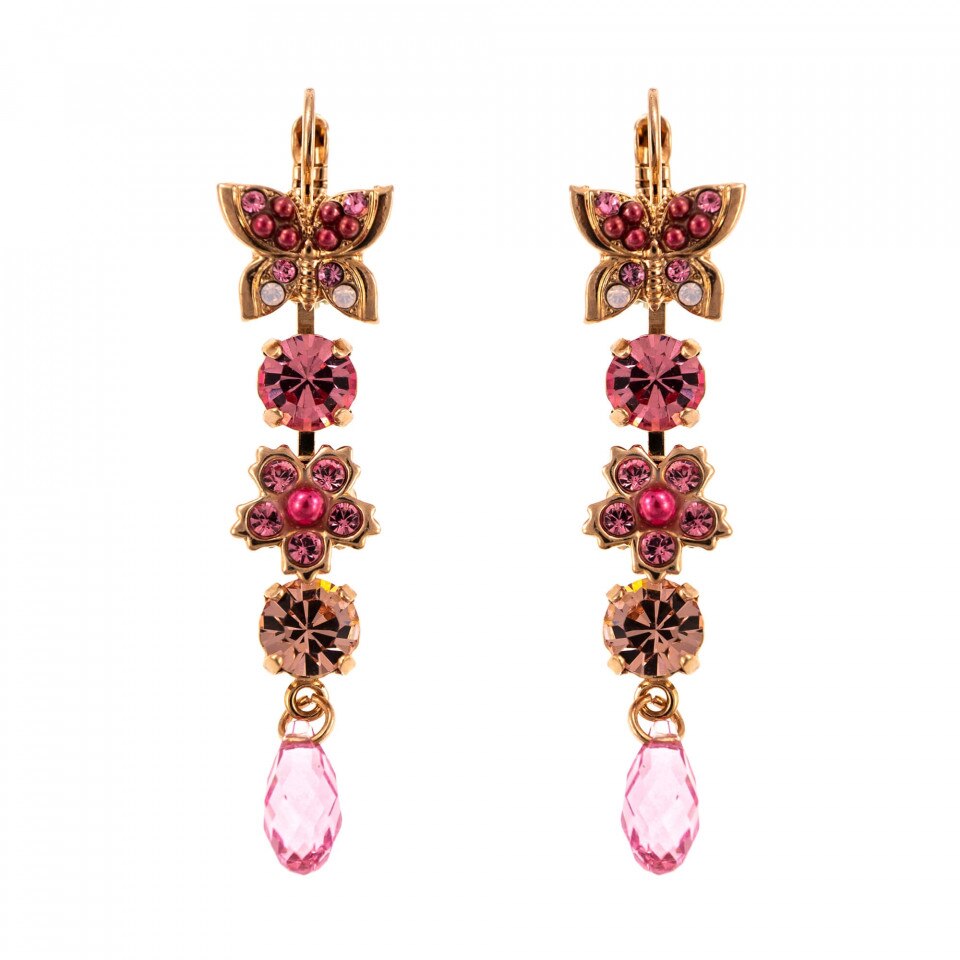 Cercei placati cu Aur roz de 24K, Cristale Swarovski, Antigua by Roxannes - Mariana Jewellery, Roz 1414/3-223-1RG6