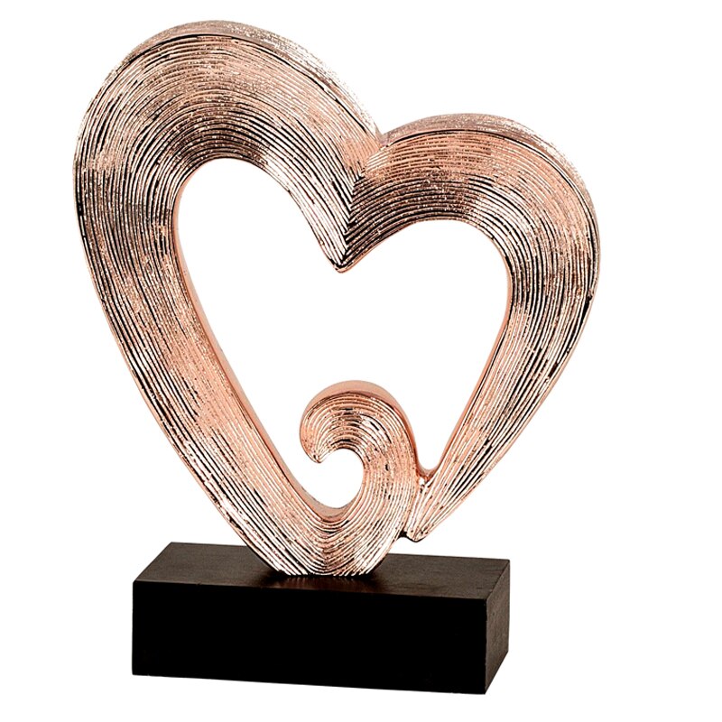 Decoratiune in forma de inima, culoare Cupru, pe un piedestal din lemn, 26 cm