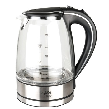 Cana electrica fierbator GALLET BOU742, 1,7 L, 2200W, sticla, lumina albastra de fundal, maner negru Cana electrica fierbator GALLET BOU742, 1,7 L, 2200W, sticla, lumina albastra de fundal, maner negru