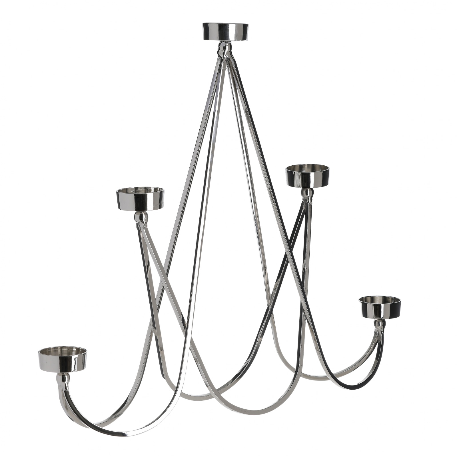 Suport pentru 5 lumanari, din aluminiu, Argintiu, 37Χ8Χ37 cm