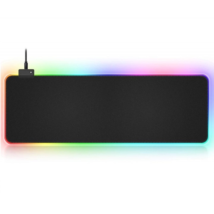 Mousepad gaming Ouyifan, 300x800x4 mm, Lumini RGB, Mat XXL, Negru