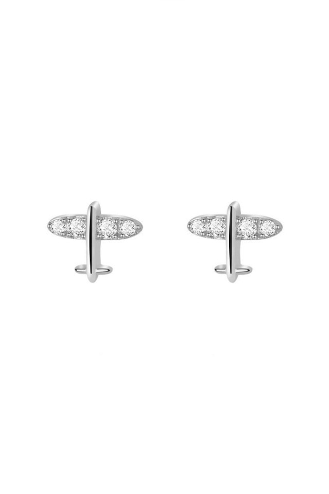 Cercei din argint 925 Mini Airplane argintii cu pietre de zirconiu si cheita din argint, ideali cadou, aniversare, sarbatori, martisor