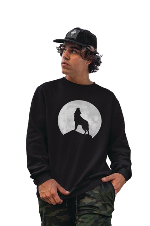 Bluza Ronic, ilustratie Lup luna plina, din bumbac Organic, masculin