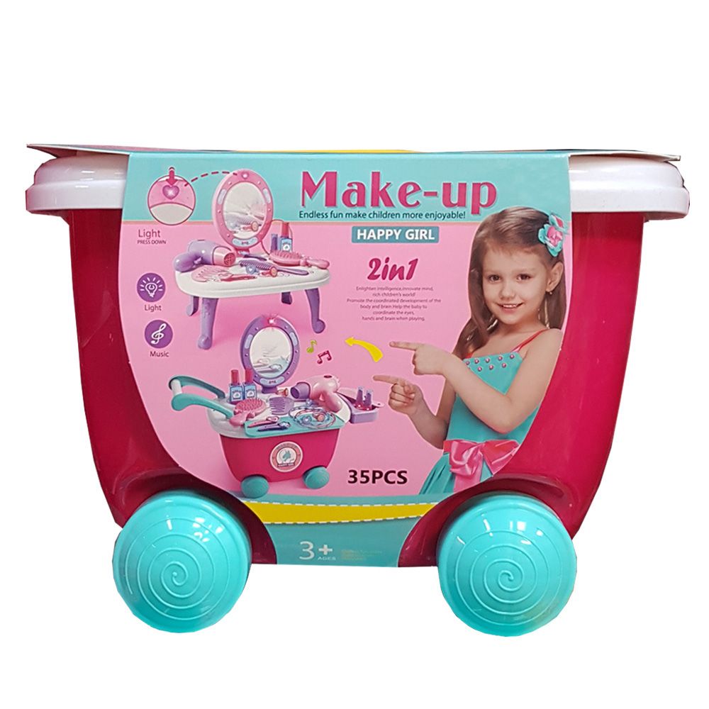 Set Make-up, 2in1 carucior si masuta cu 35 de accesorii