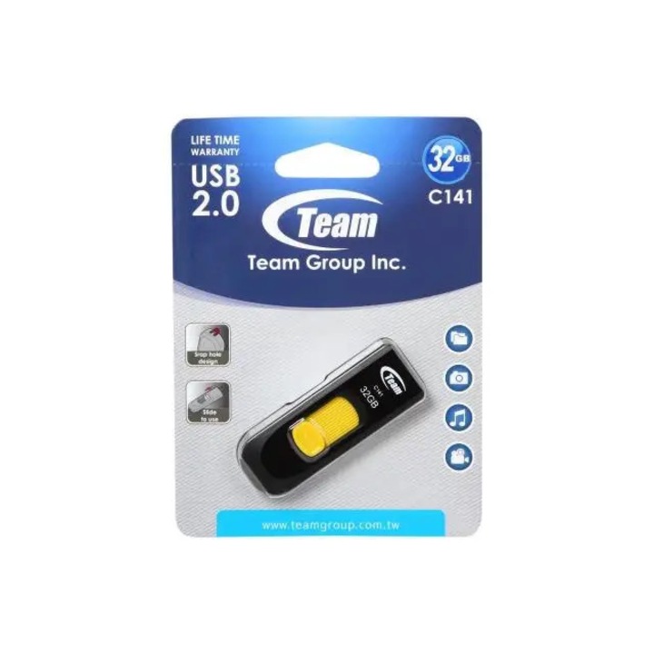 Memorie USB Team Group C141 32GB, USB 2.0, Galben