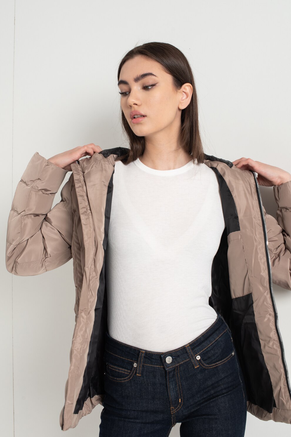 Geographical Norway, Geaca cu detalii din blana sintetica Angely, Taupe