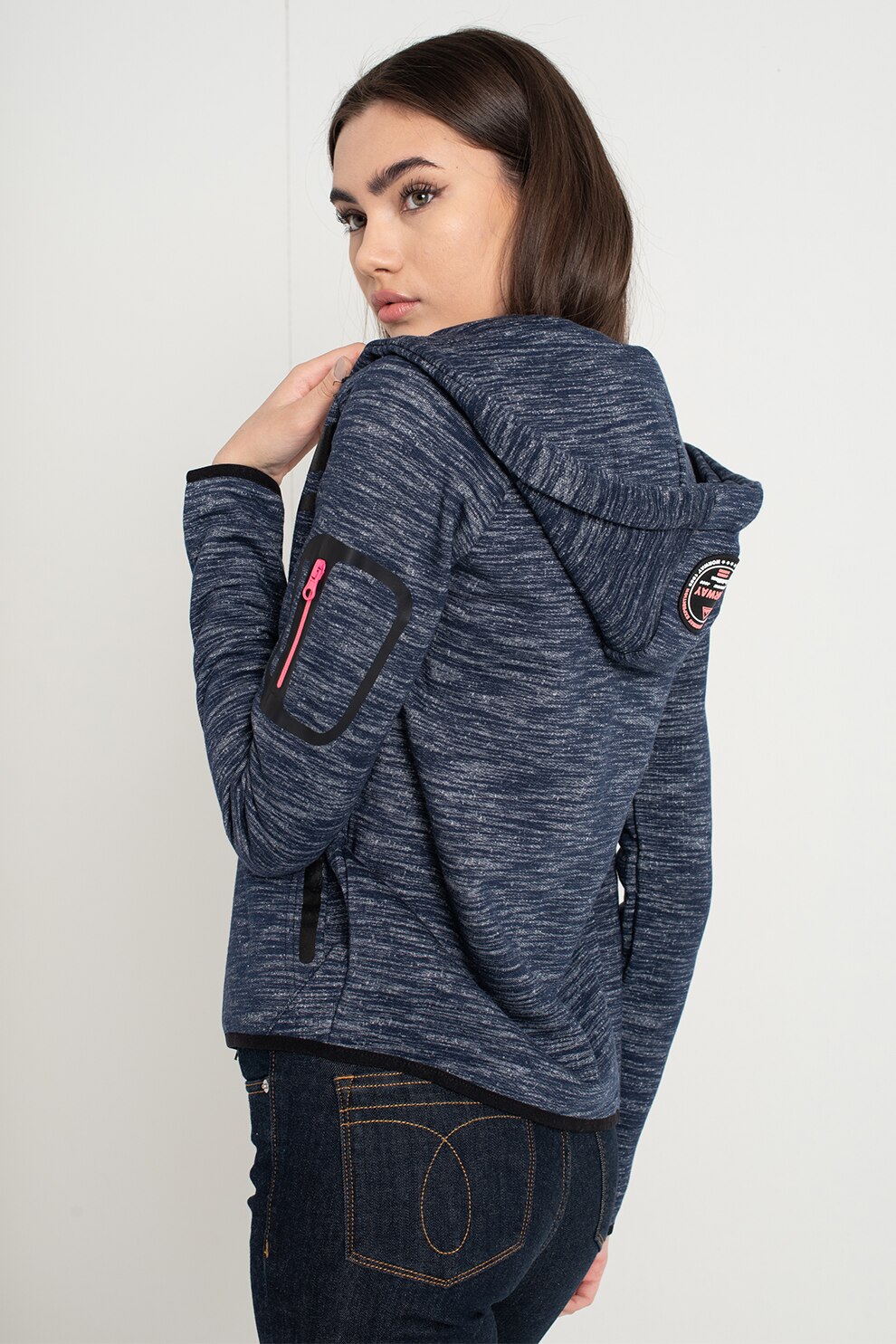 Geographical Norway, Hanorac cu fermoar si buzunare Fluence, Albastru melange