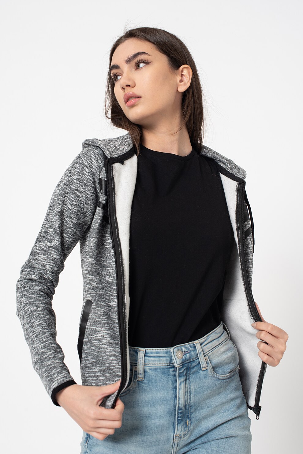 Geographical Norway, Hanorac cu fermoar si buzunare Fluence, Gri melange