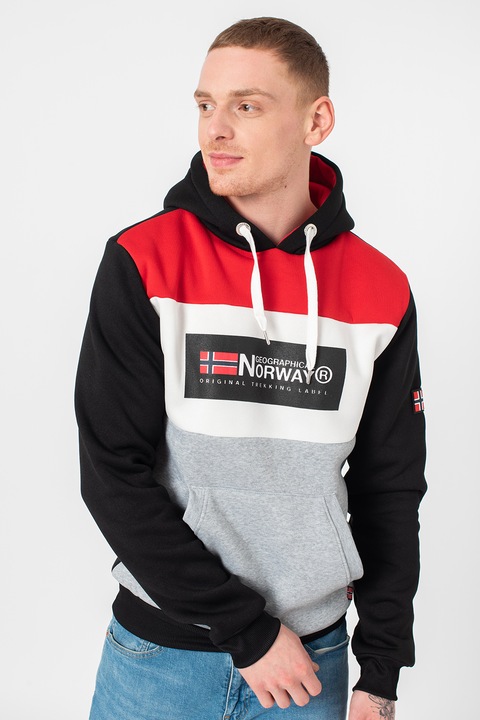 Geographical Norway, Суитшърт Golem с качулка и джоб тип кенгуру, Червен/Черен/Сив