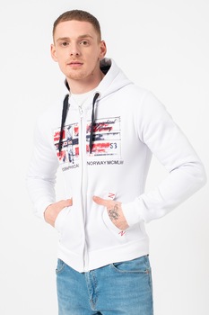 Geographical Norway, Hanorac cu fermoar si logo Ginam, Alb, XL Geographical Norway, Hanorac cu fermoar si logo Ginam, Alb, XL