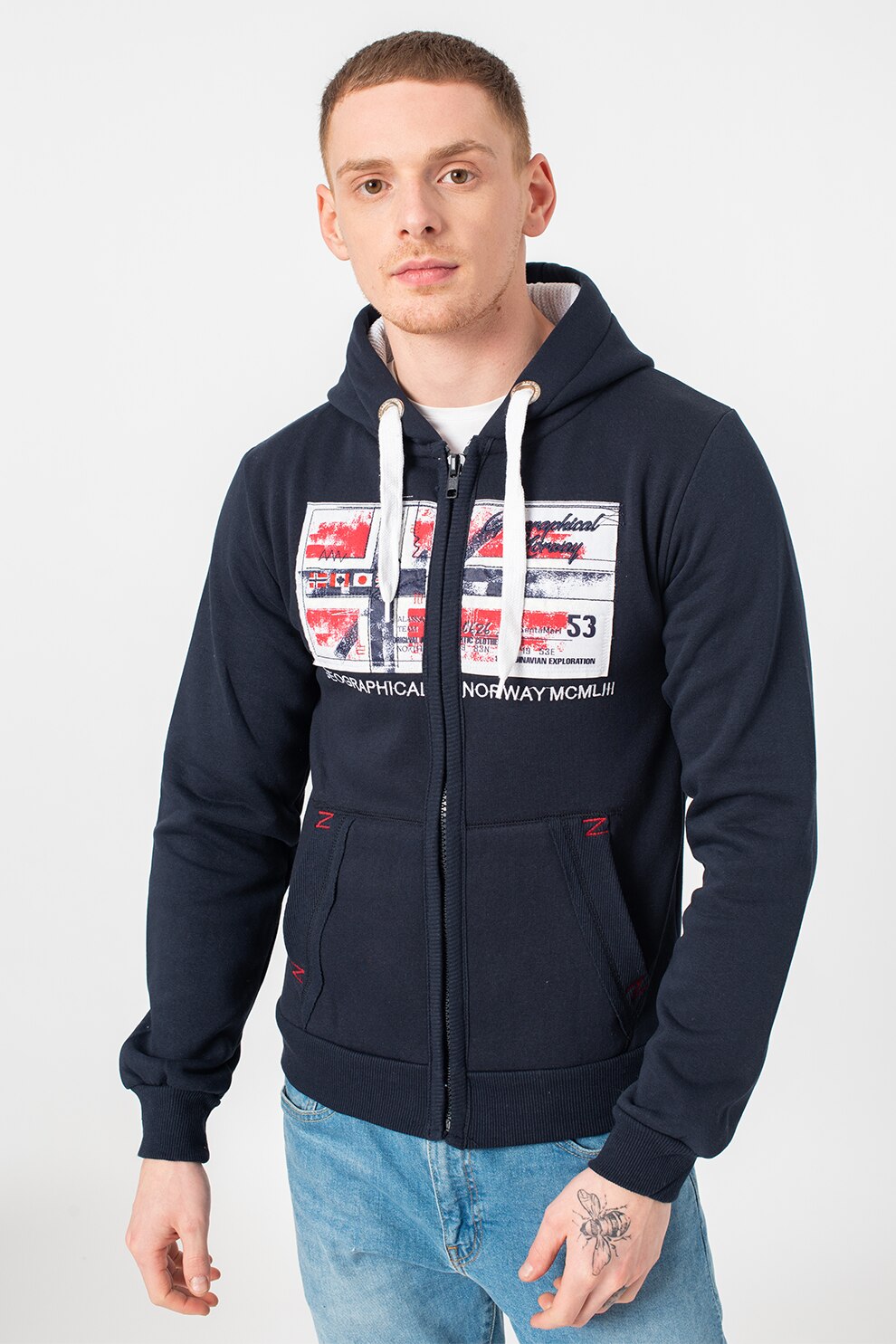 Geographical Norway, Hanorac cu fermoar si logo Ginam, Bleumarin