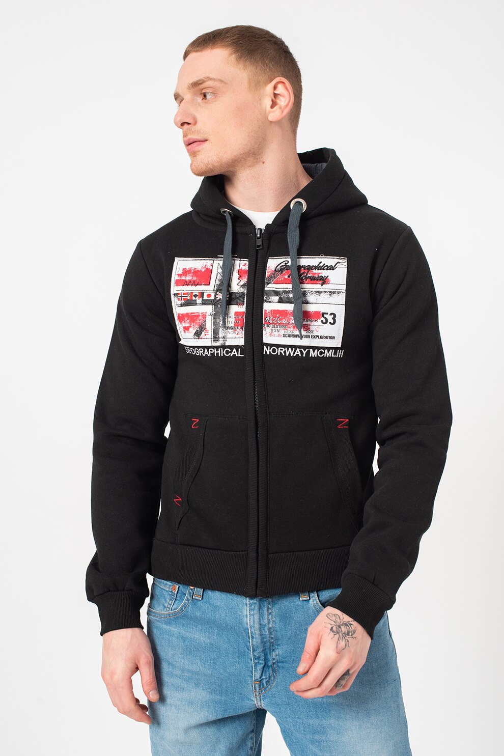 Geographical Norway, Hanorac cu fermoar si logo Ginam, Negru