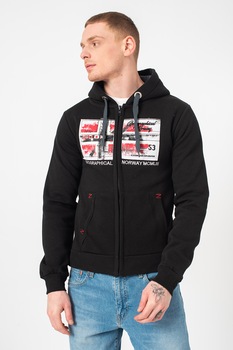 Geographical Norway, Hanorac cu fermoar si logo Ginam, Negru Geographical Norway, Hanorac cu fermoar si logo Ginam, Negru