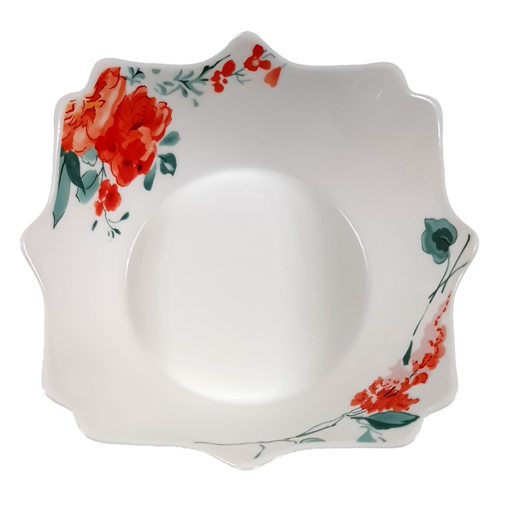 Bol alb opal 14cm,decor floral rosu