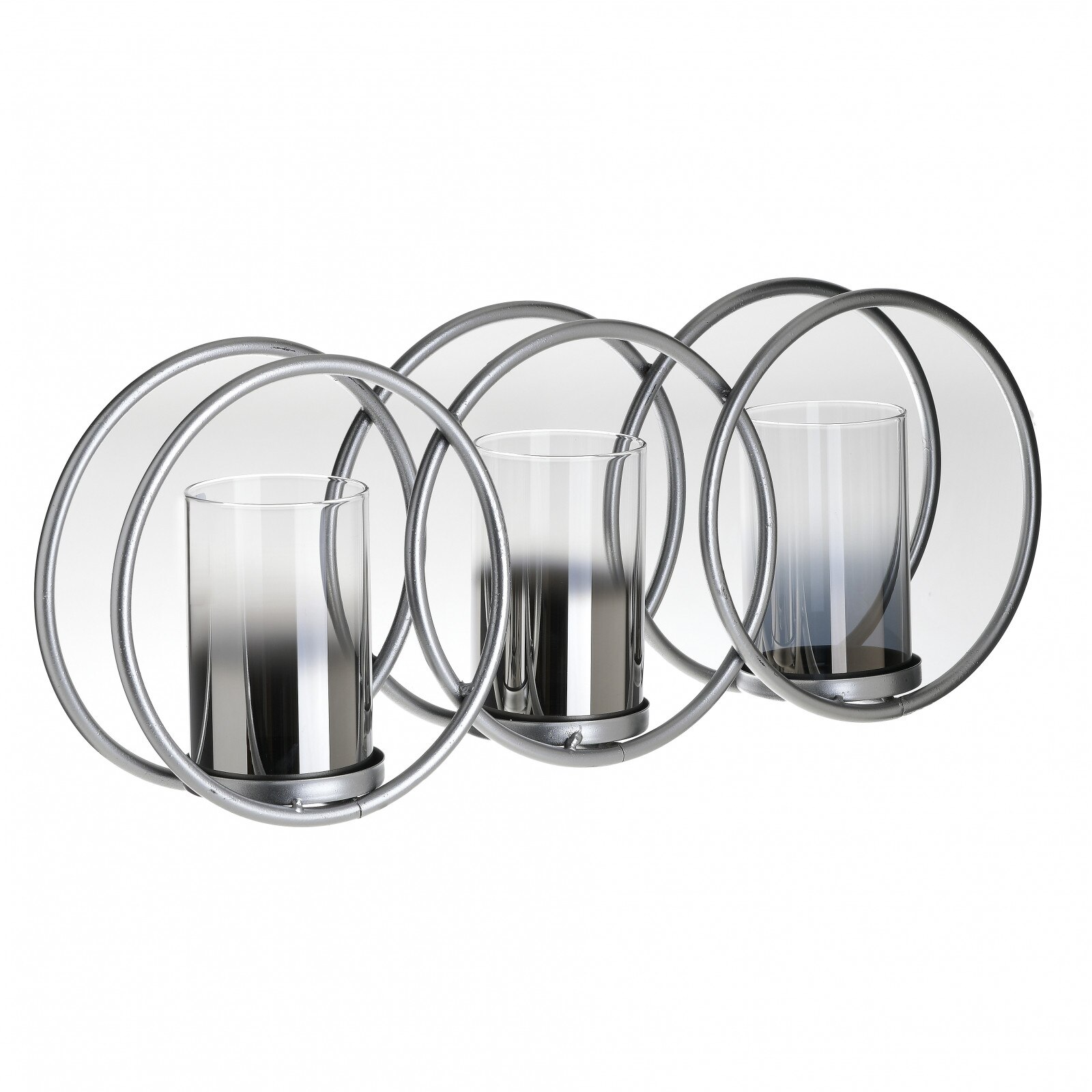 Suport din metal si sticla culoare argintie pentru 3 lumanari 47Χ9Χ19 cm