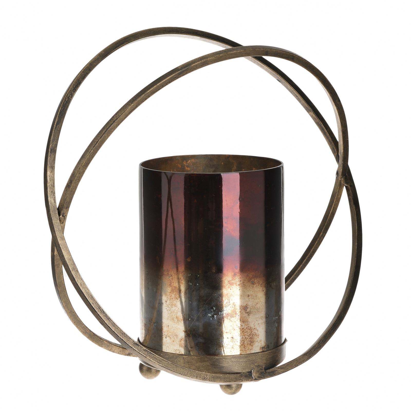 Suport pentru lumanari, din metal si sticla, culoare neagra si aurie, 29X13X28 cm