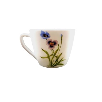 Set 6 cesti opal,albe cu imprimeu floral,patrate,230ml,fara farfurioara Set 6 cesti opal,albe cu imprimeu floral,patrate,230ml,fara farfurioara