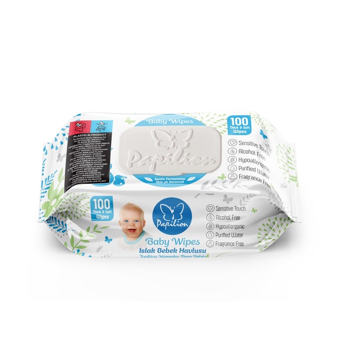 Servetele umede Papilion Baby Gold Allergen Free cu capac, 100buc