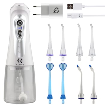 Irigator Oral Profesional Portabil pentru dus bucal, 9 Moduri de Lucru, 330 ml, Alb, 8 capete Irigator Oral Profesional Portabil pentru dus bucal, 9 Moduri de Lucru, 330 ml, Alb, 8 capete