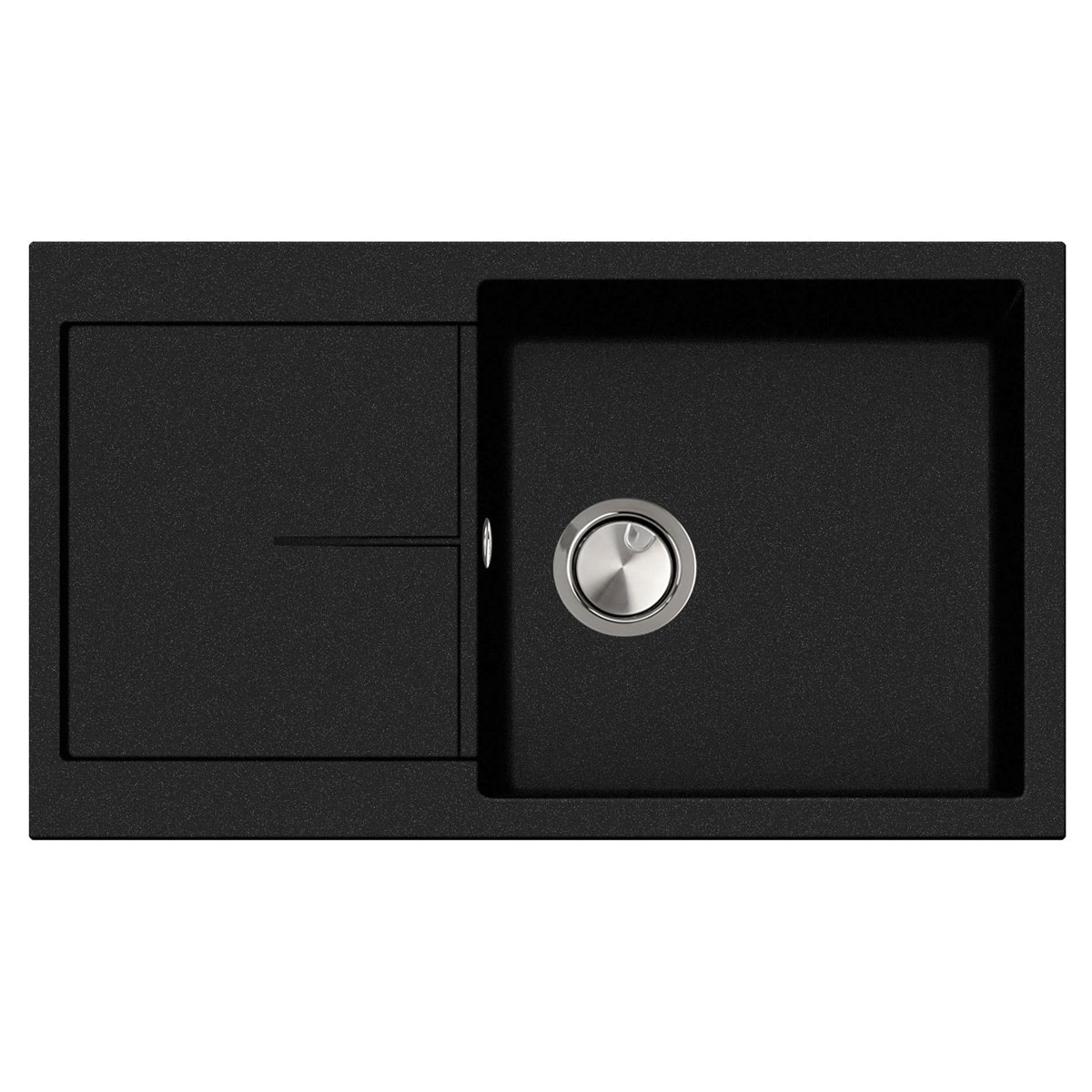 Chiuveta bucatarie granit CookingAid Infinity NF8610 860*500*200mm Neagra / Black Metal quartz reversibila stanga/dreapta cu picurator + Ventil Invizibil + accesorii montaj