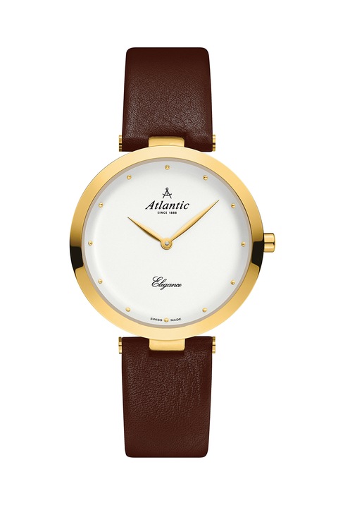 Atlantic, Bőrszíjas kerek analóg karóra, Barna