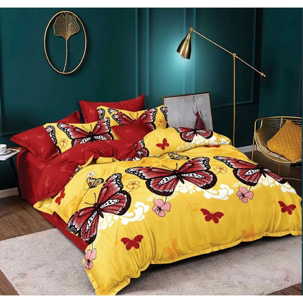 Set Lenjerie de Pat din Finet, 6 Piese, Pat 2 Persoane, Red Butterflies