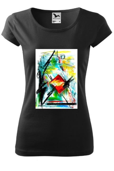 Tricou imprimat, ColourSense, model abstract 5, dama, bumbac, Negru