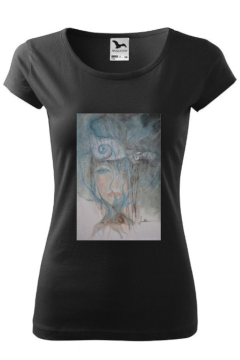 Tricou imprimat, ColourSense, model abstract 7, dama, bumbac, Negru