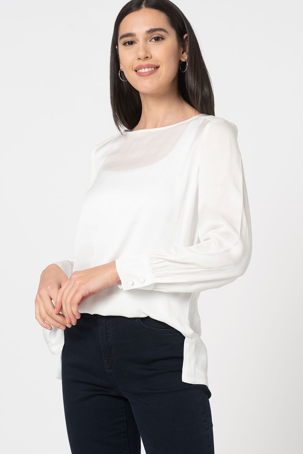 Esprit, Bluza vaporoasa cu decolteu barcuta, Alb